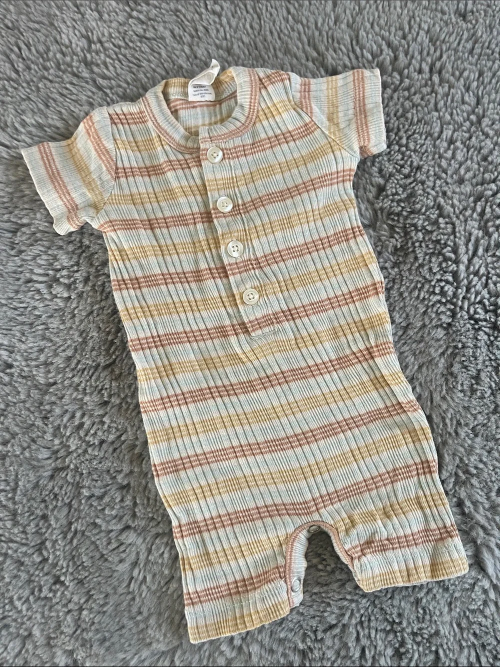 kate quinn Cream, Rust & Yellow Striped Ribbed Baby One-Piece Romper Sz 0/3M